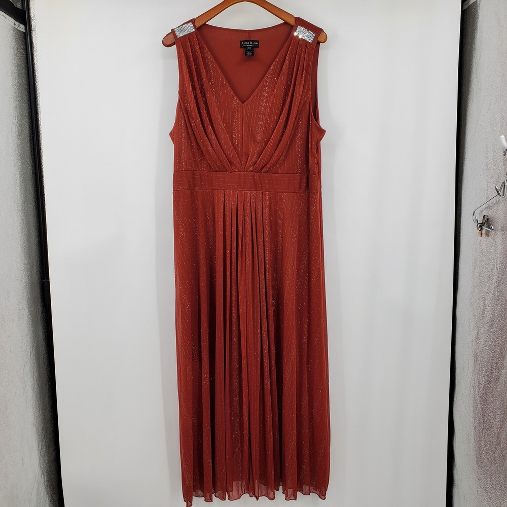 Alexa B Nites Woman Rust Orange Metallic Shimmer Rhinestone Maxi Dress 20W